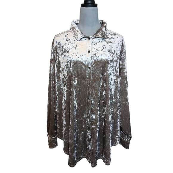Jessica Simpson Womens XL Crushed Velvet Shirt Shacket Oversized Button Stretch - Picture 7 of 7